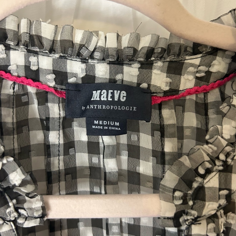 Anthropologie Maeve Black and White Gingham Blouse - Picture 2 of 8